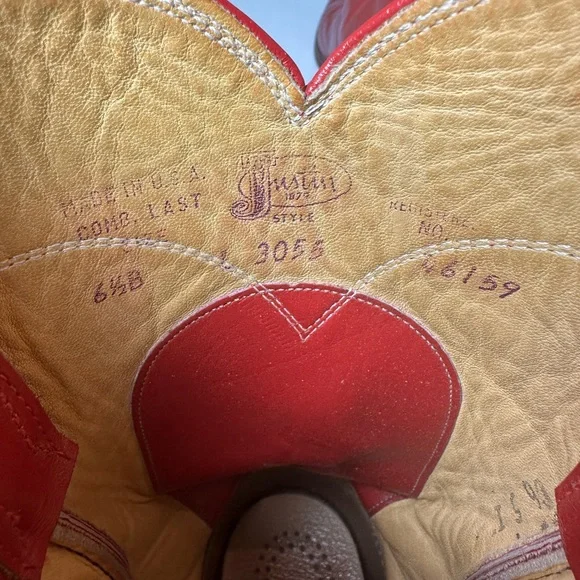 Justin Vintage Cherry Red Leather Western Boots Women's 6.5B Cowboy Boots USA - Picture 9 of 9